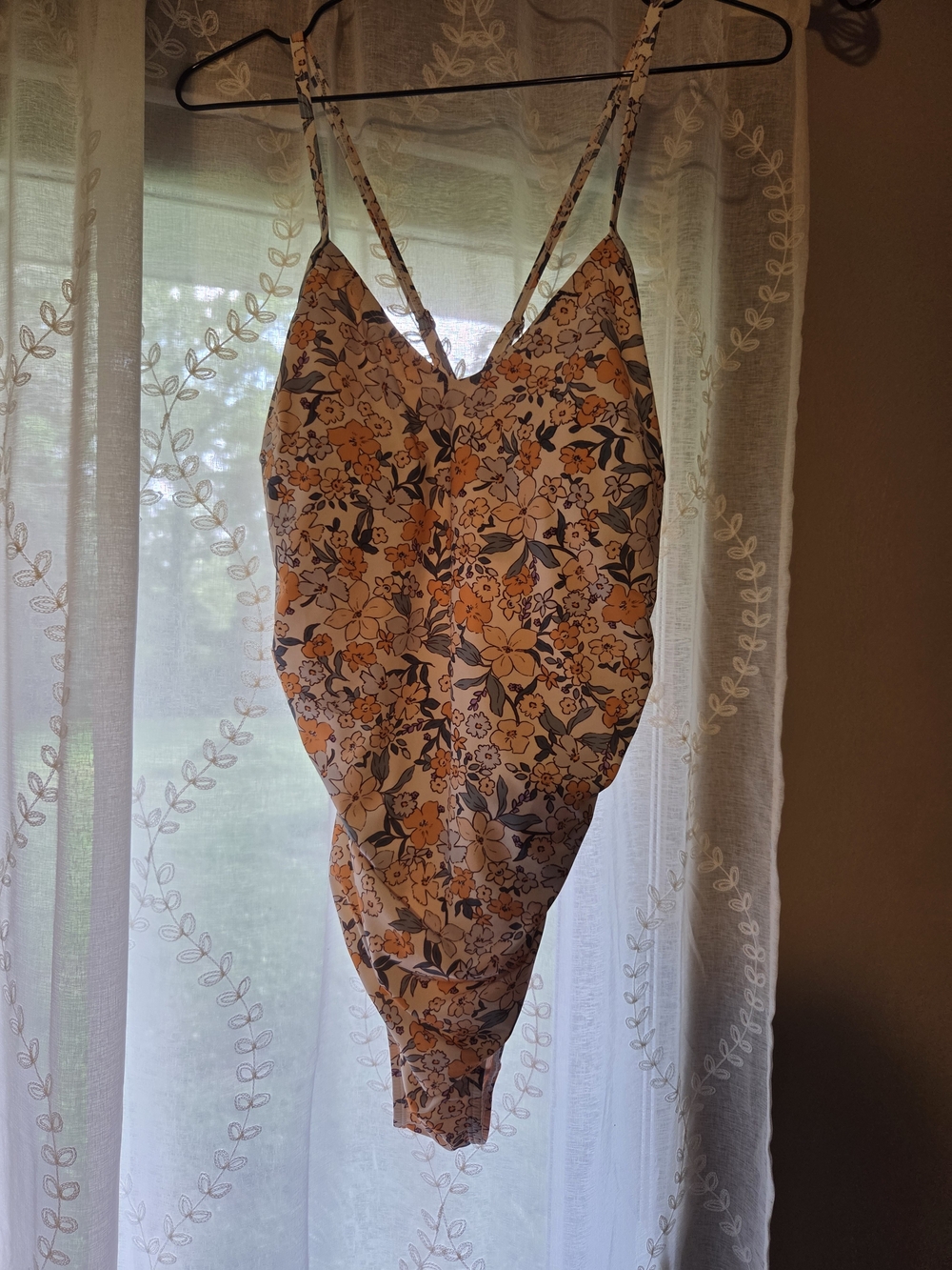 NWOT Floral Spaghetti Strap One-Piece Swimsuit - Yellow & White